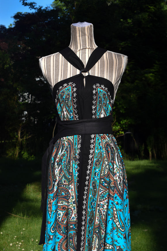 Coal Black Halter Embroidered Maxi Beach Dress
